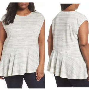Sejour Cap Sleeve Asymmetrical Hem Stripe Tee Tank v6x